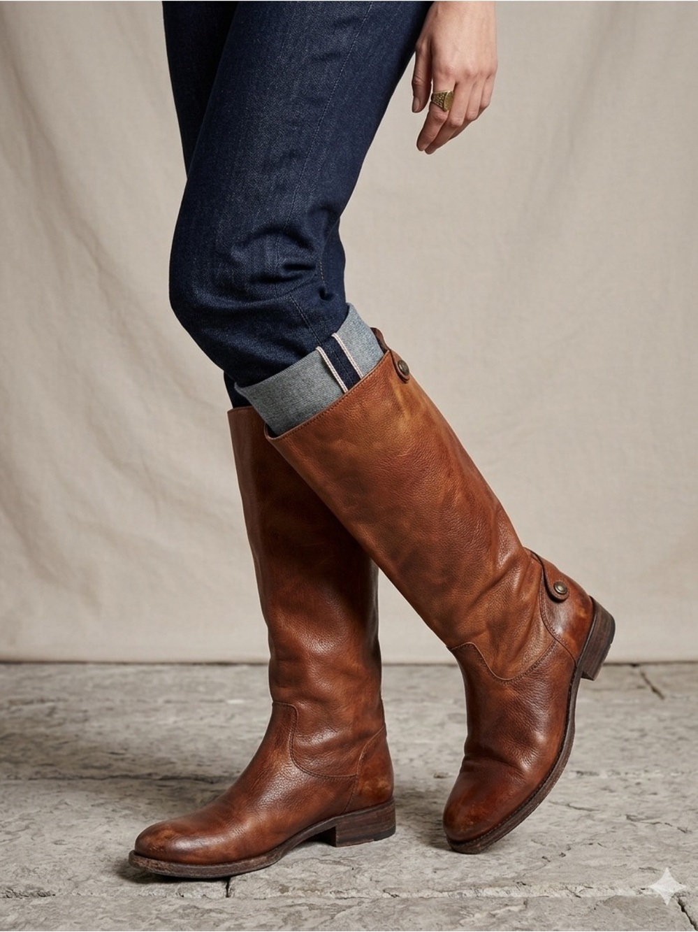 Frye Beige/Tan Leather Interior with Branded Label Riding Boots
